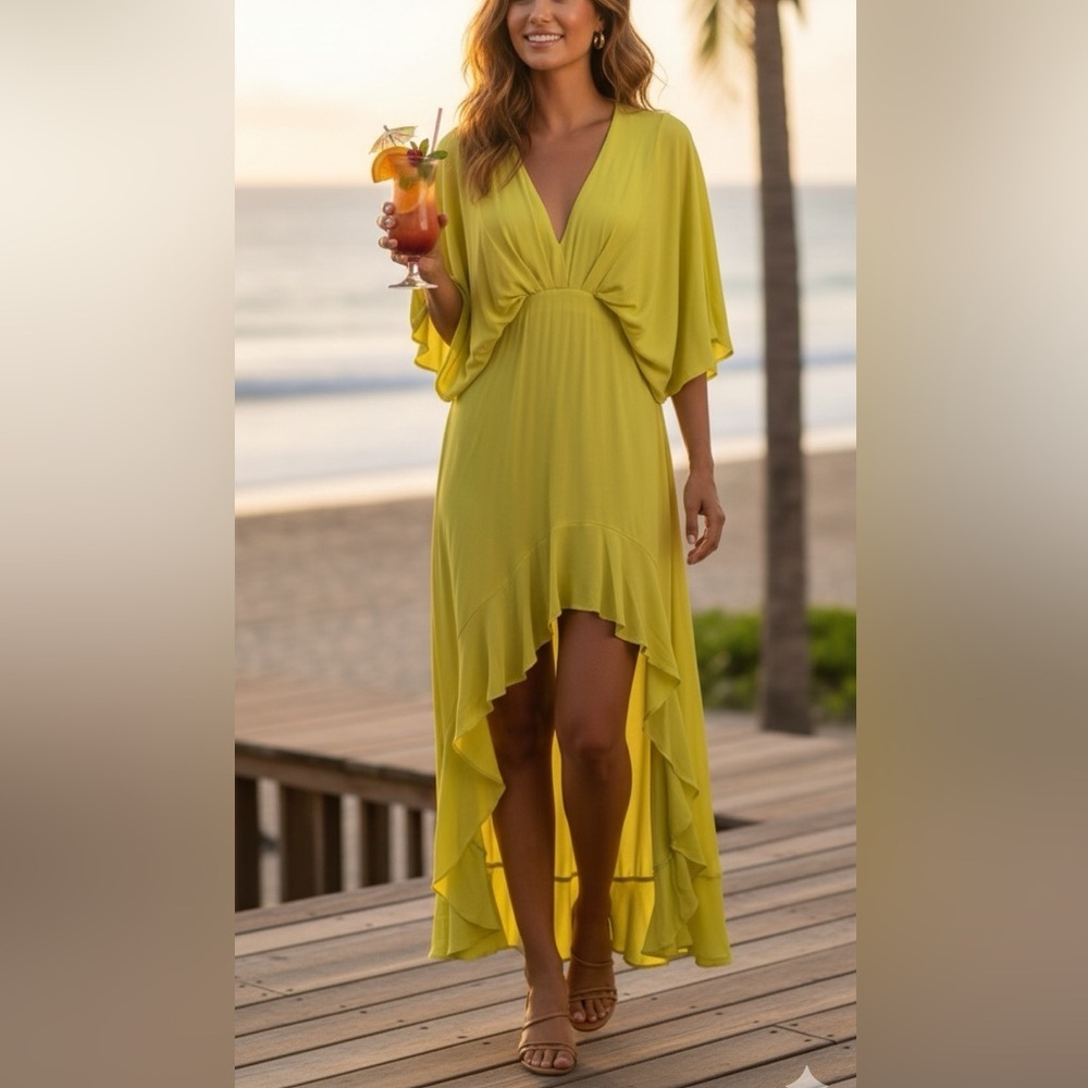 Young Fabulous & Broke Lemon Lime High-Low Ruffle Dress